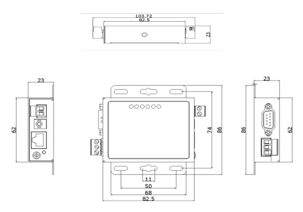 Y202-R Dimensions (1×RS232 + 1×RS485)